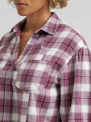 Women's Plaid Flannel Crop Shirt with Raw Hem