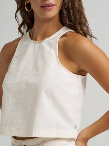 Women's Boxy Button Back Linen Tank Top