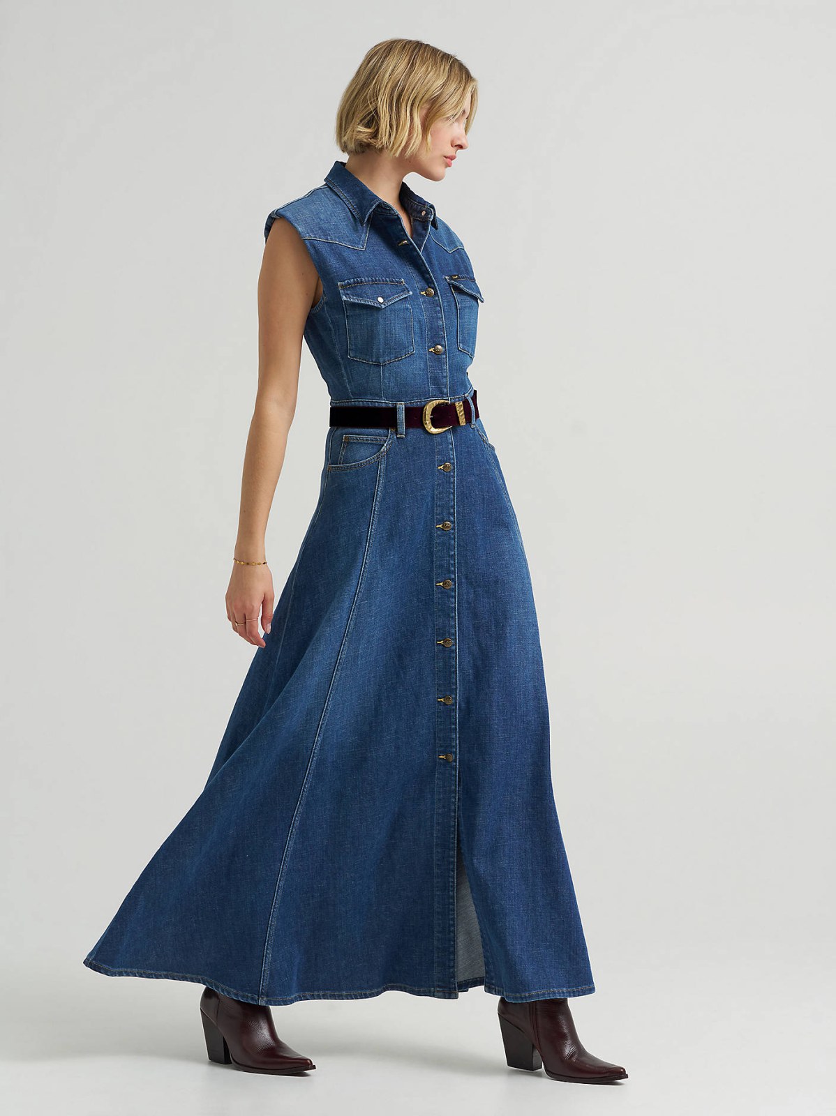 Women's Belted Maxi Shirt Dress - view 3