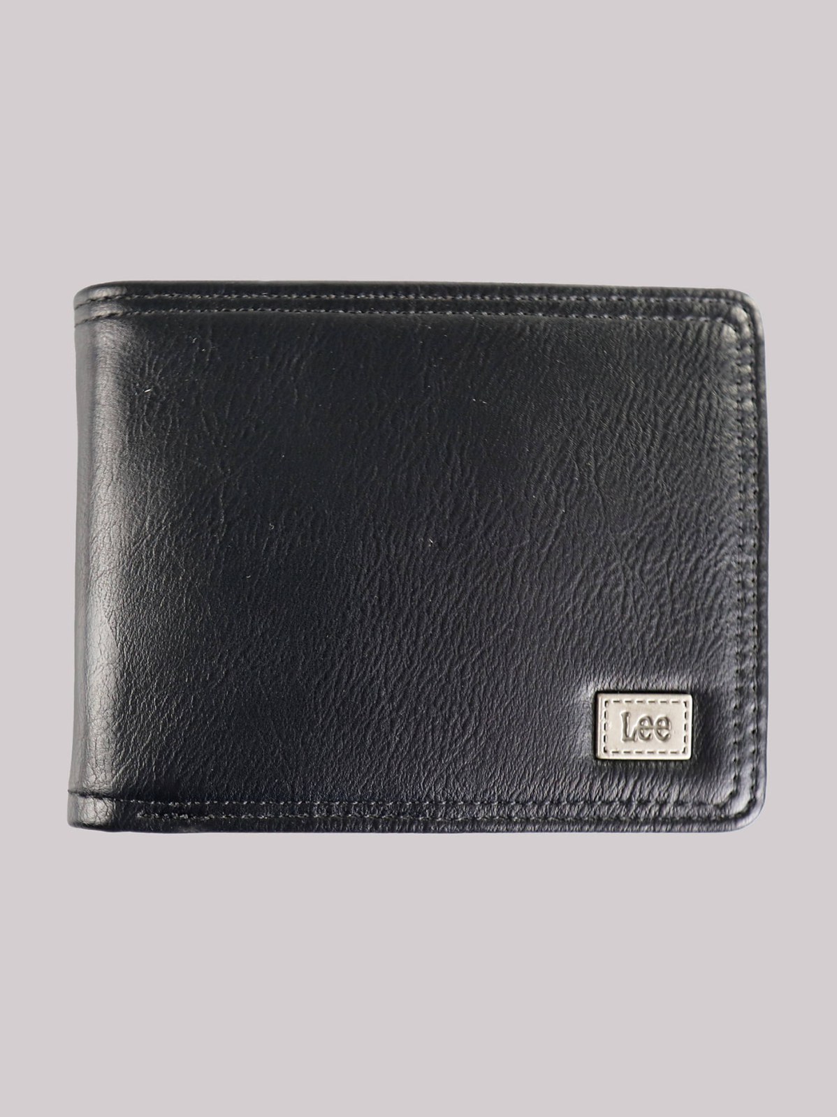 Men's Stitched Metal Logo Pebble Grain Bifold Wallet