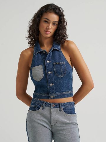 Women's Reversed Denim Chore Halter Top