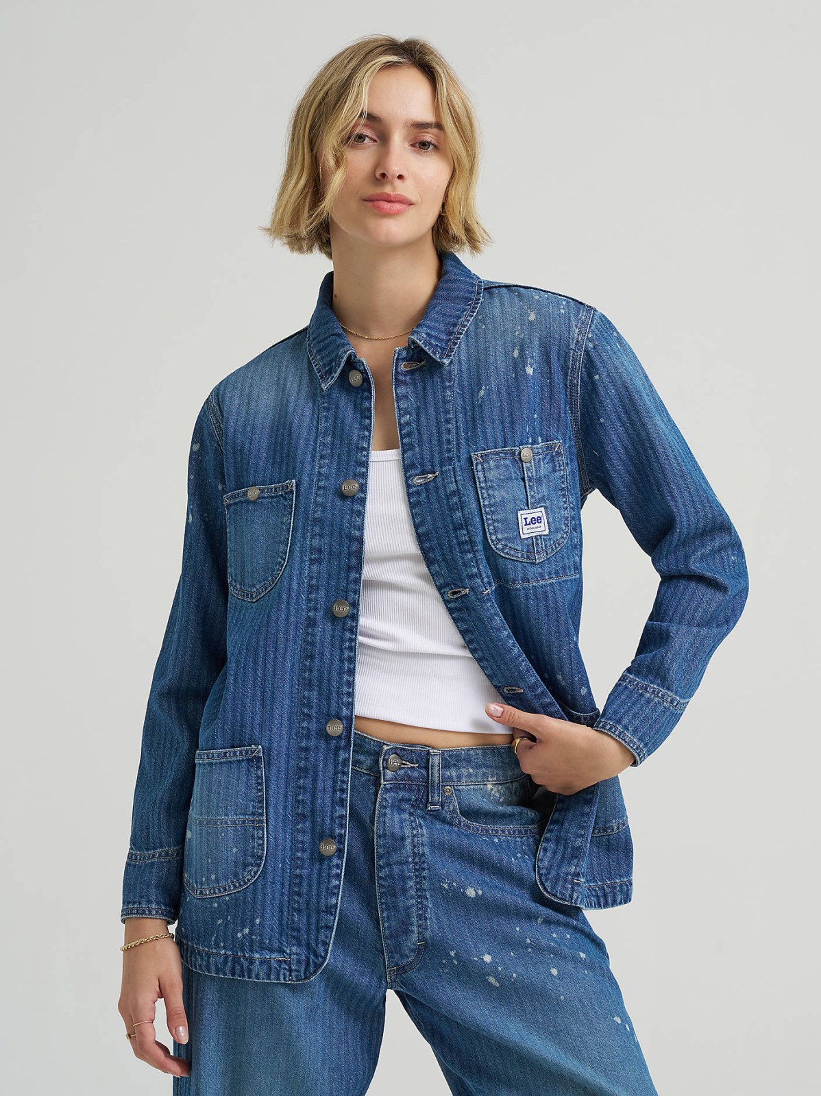 Women's Bleach Splatter Stripe Chore Jacket