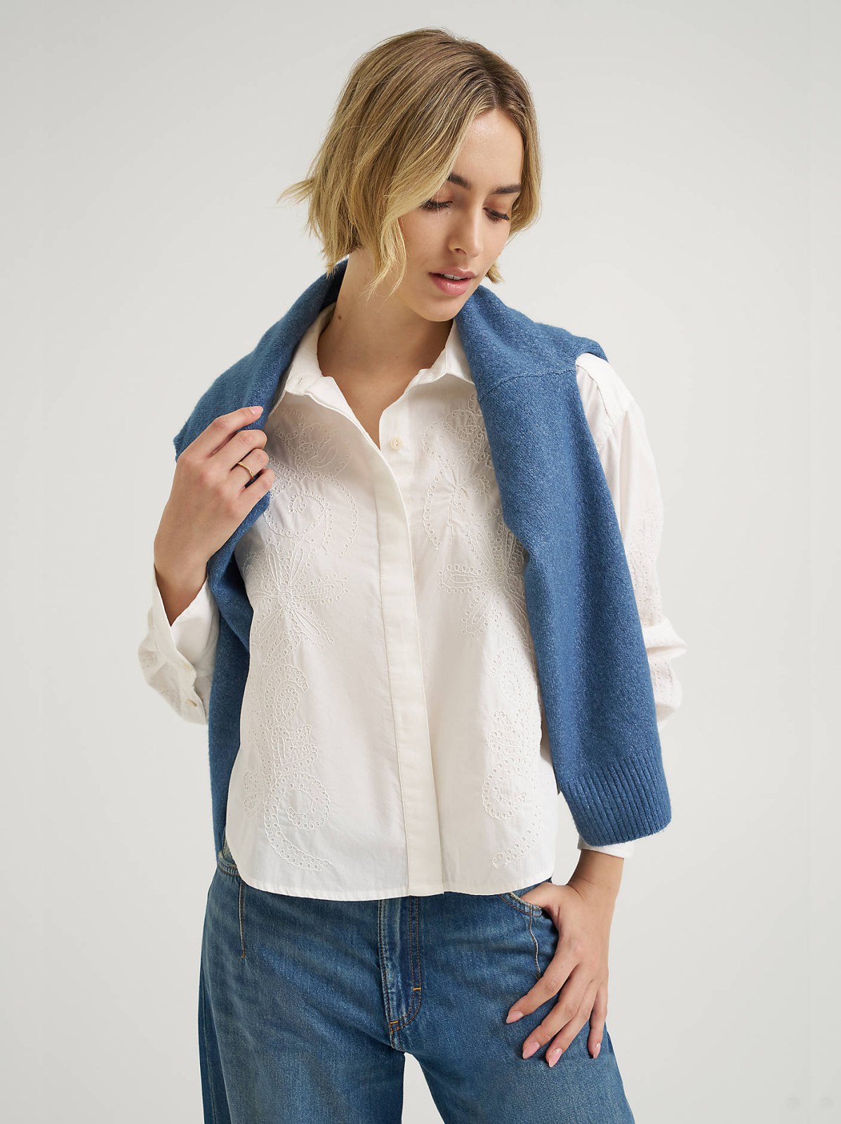 Women's Embroidered Button Down Shirt - view 5