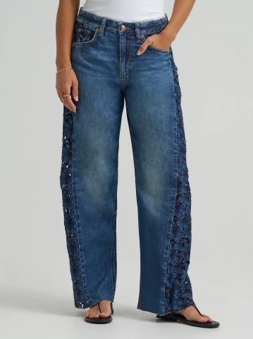 Women's 100% Cotton Lace Side Seam Low Slung Barrel Rider™ Jean