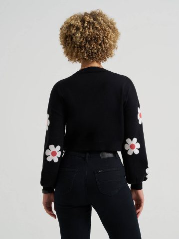 Women's Daisy Print Sleeve Crop Sweater — alternate view