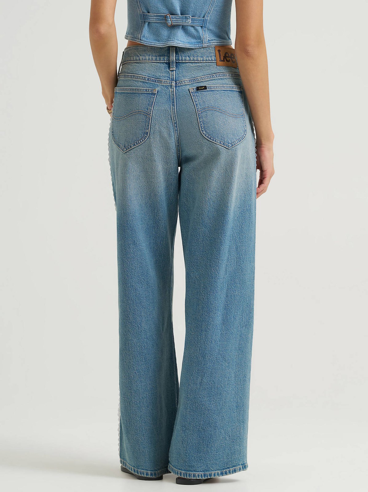 Women's Lace Side Seam Low Slung Baggy Jean - view 4