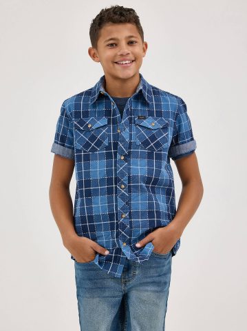 Boy's Chambray Plaid Button Down Shirt Boy's Chambray Plaid Button Down Shirt