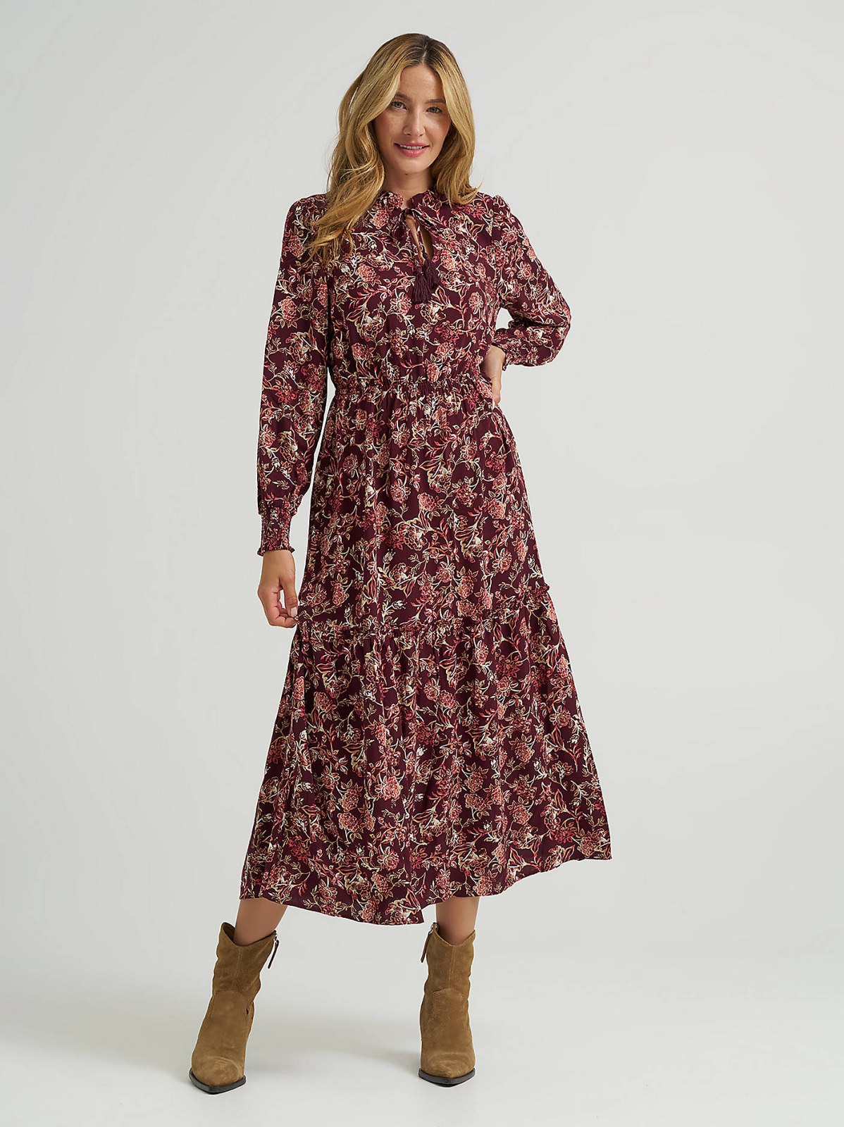 Women's Long Sleeve Printed Maxi Dress