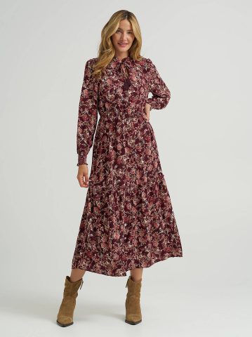 Women's Long Sleeve Printed Maxi Dress