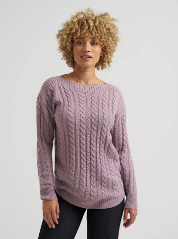 Women's Curved Hem Cable Knit Sweater